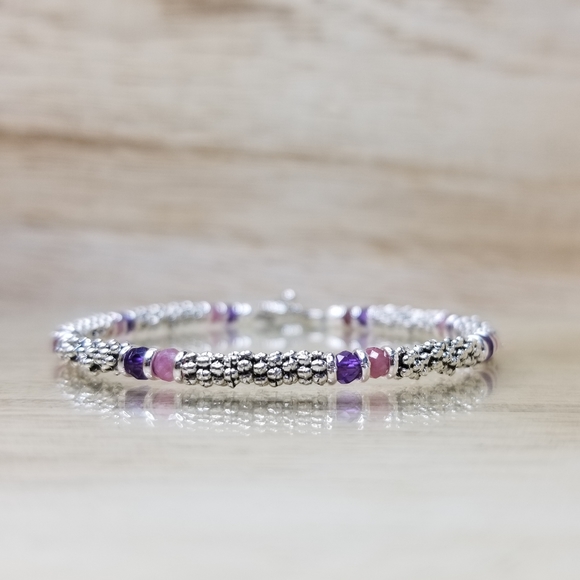 Pink Tourmaline & Amethyst Beaded Bracelet - Picture 2 of 8
